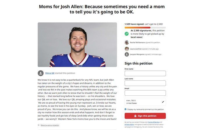 Moms for Josh Allen start petition to tell QB, it's going to be OK