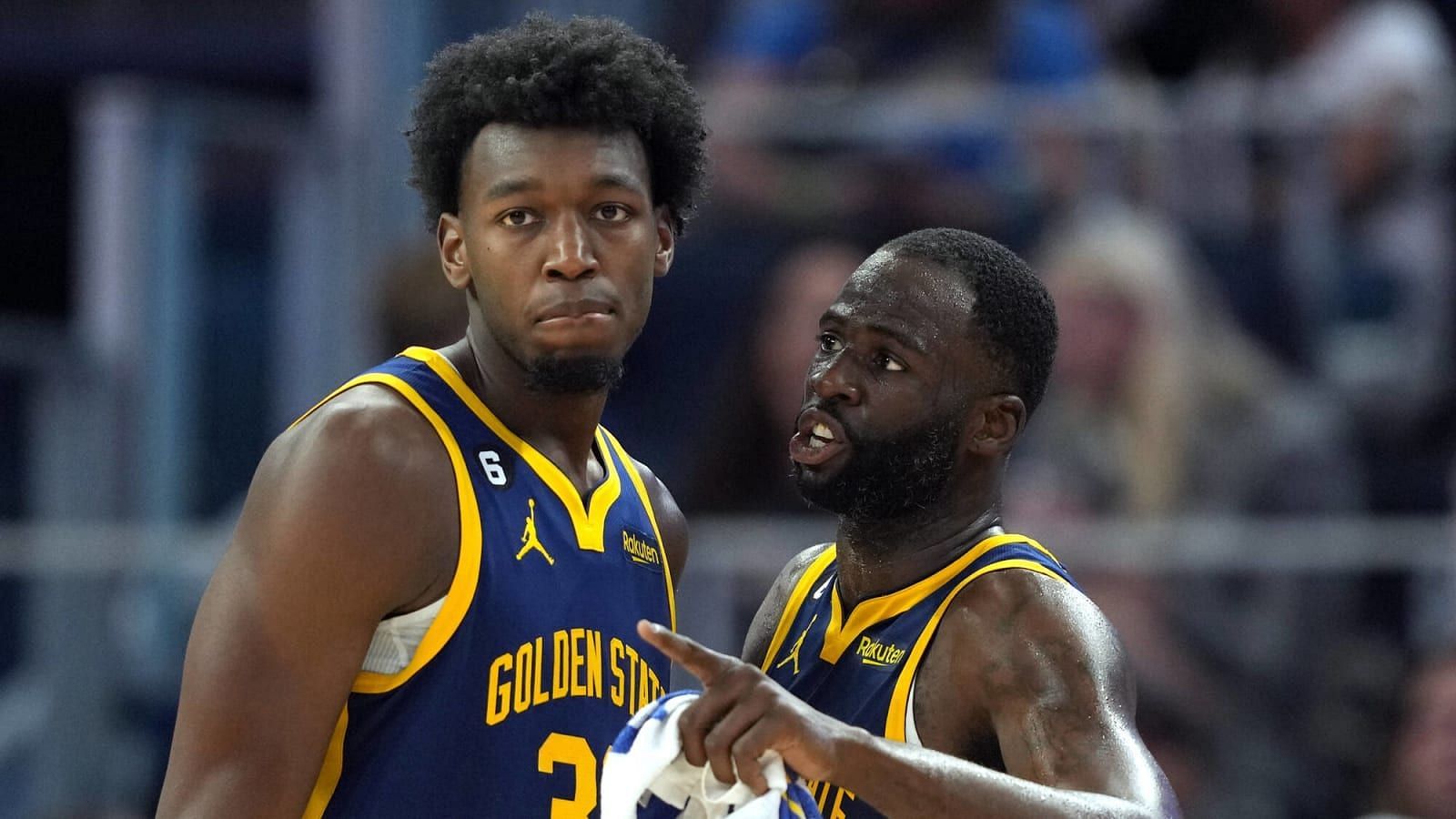 Golden State Warriors James Wiseman and Draymond Green