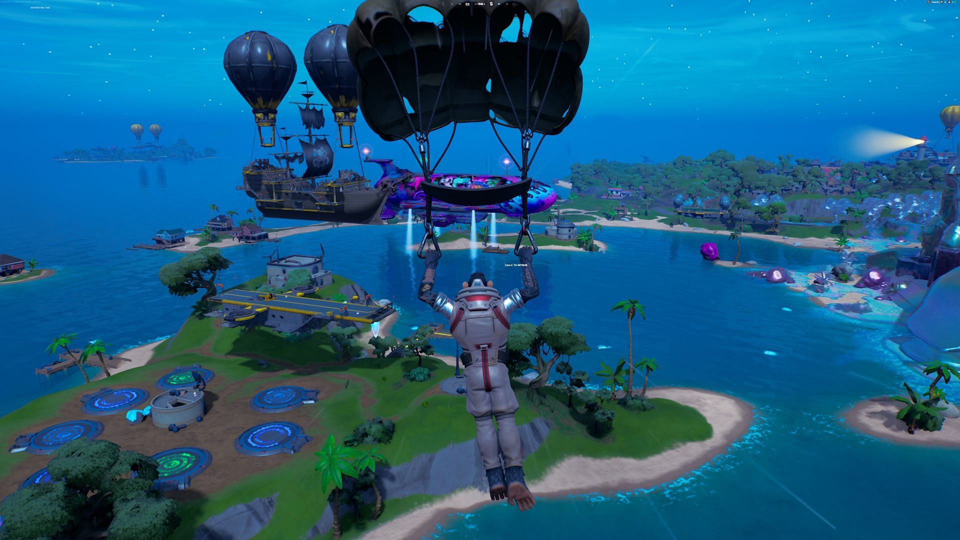 It&#039;s impossible to spot the rocket silo and pirate ship above Launchpad (Image via Epic Games)