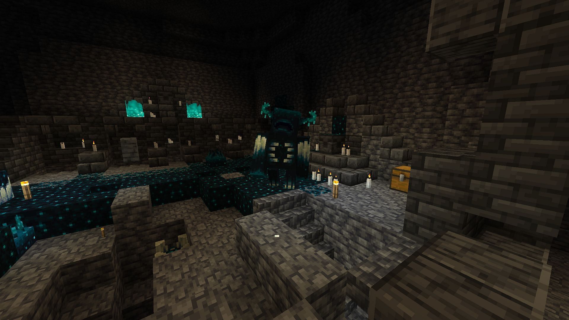 The Deep Dark biome in Minecraft has Ancient City, mysterious sculk blocks, and Warden (Image via Mojang)