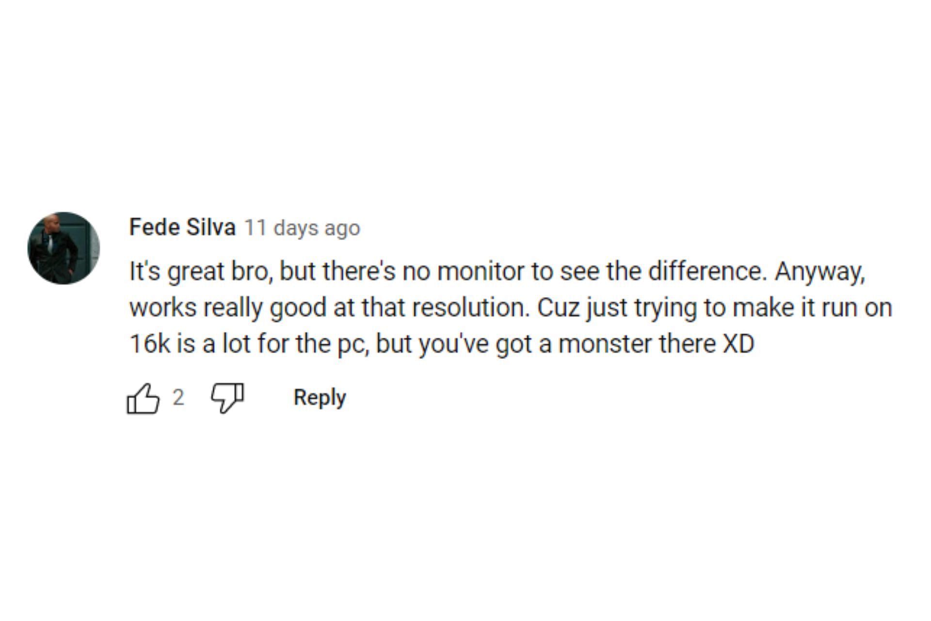 Fede Silva&rsquo;s comment on the video (Image via YouTube)