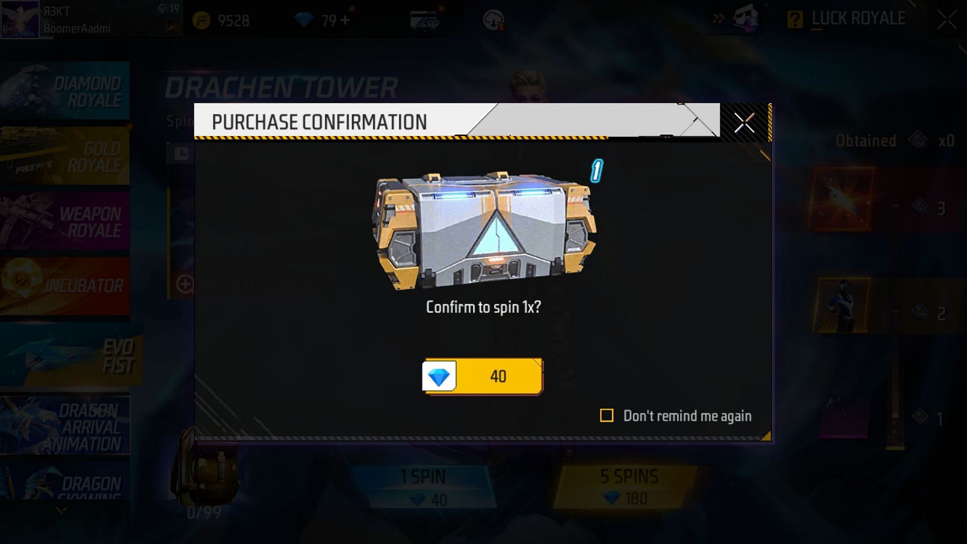 Confirm the purchase to make spins (Image via Garena)