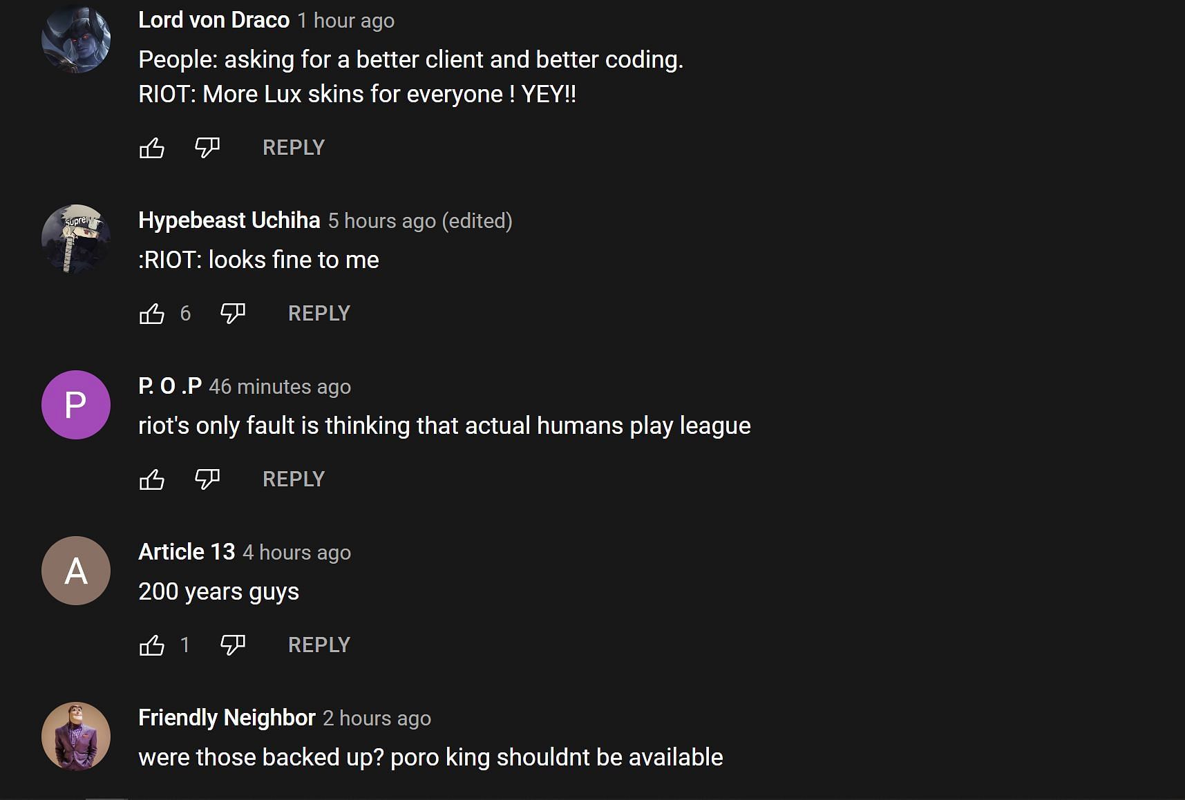 Fans in the YouTube comments section reacting to the streamer&#039;s take on League of Legends client bugging out (Image via Daily Tyler1 Clips/YouTube)