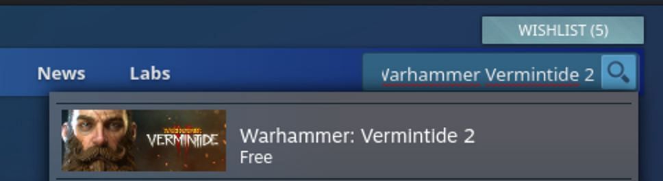 Searching for Warhammer Vermintide 2 (Image via steam)