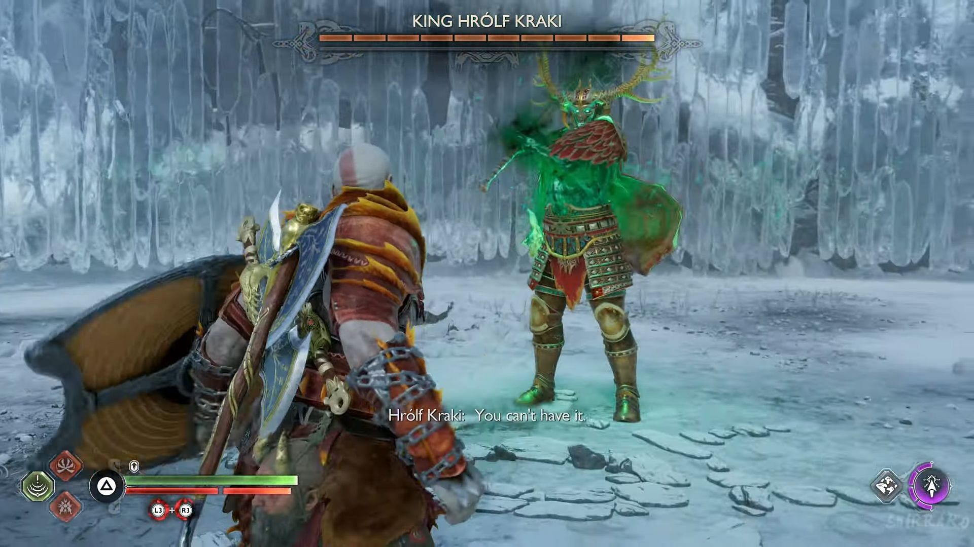 Kratos and King Hrolf clash (image via YouTube/Shirrako)
