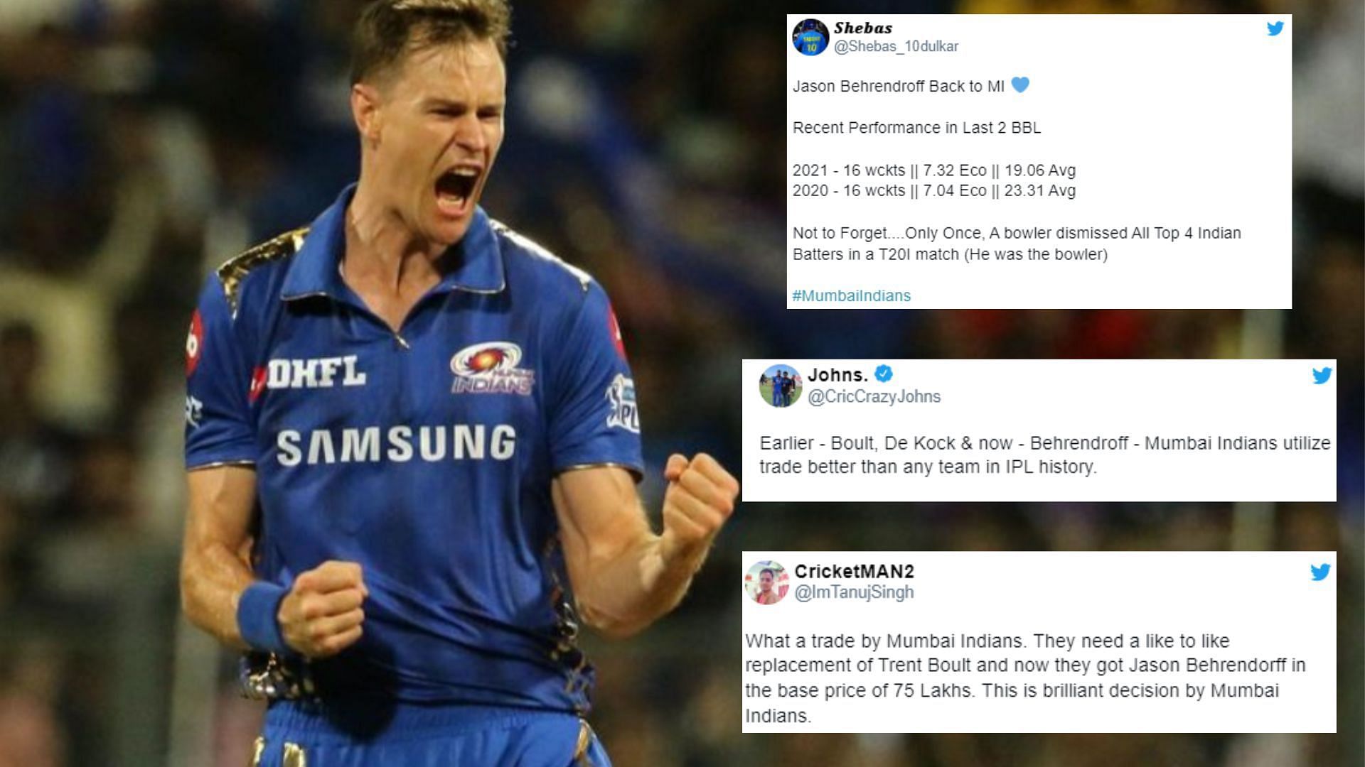 Fans were excited to see Jason Behrendorff back with MI. (P.C.:Twitter)