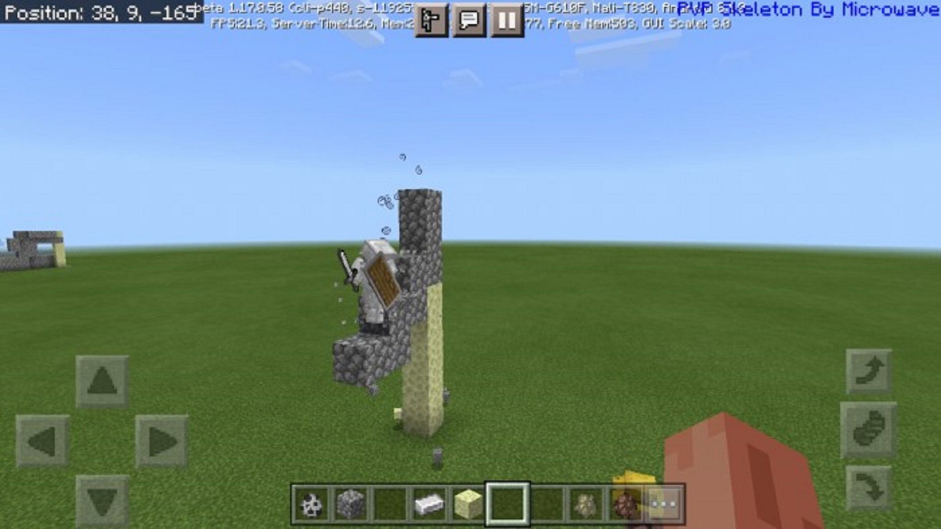 A skeleton combat dummy demonstrating towering in a player mod (Image via Microwave/MCPEDL)