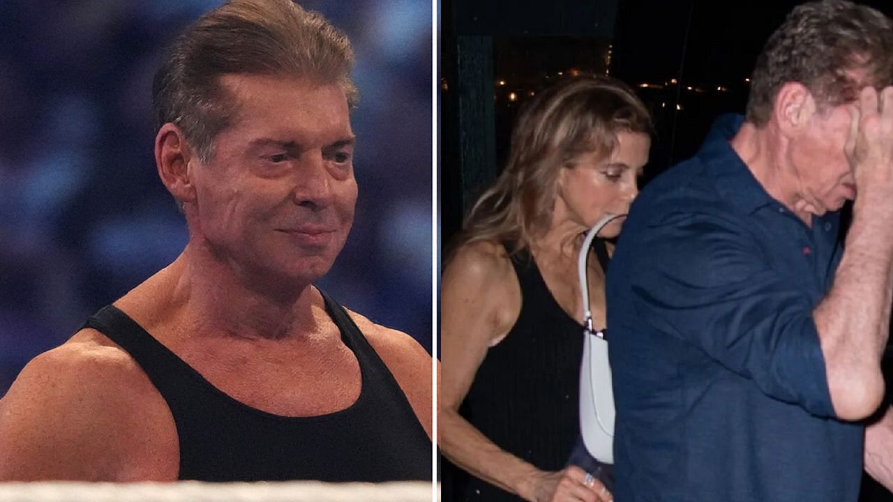 Vince McMahon (left); McMahon with the mystery woman at his birthday party (right)