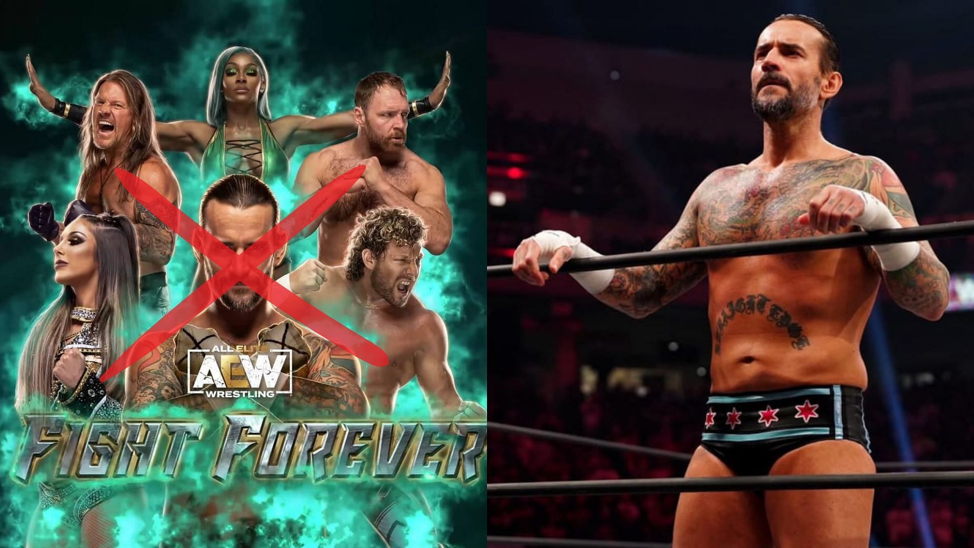 Former AEW Fight Forever cover (left), CM Punk (right)