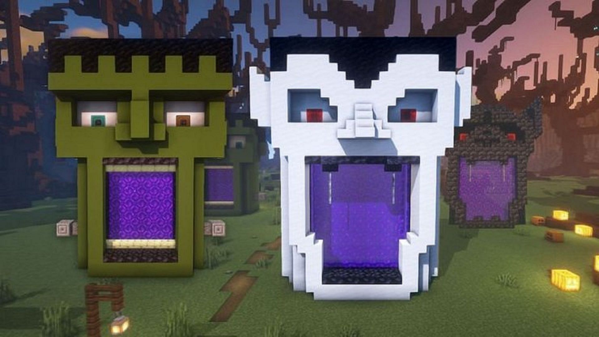Adding a little Halloween flair to your Nether portals can make them even eerier (Image via u/PoxBlox/Reddit)