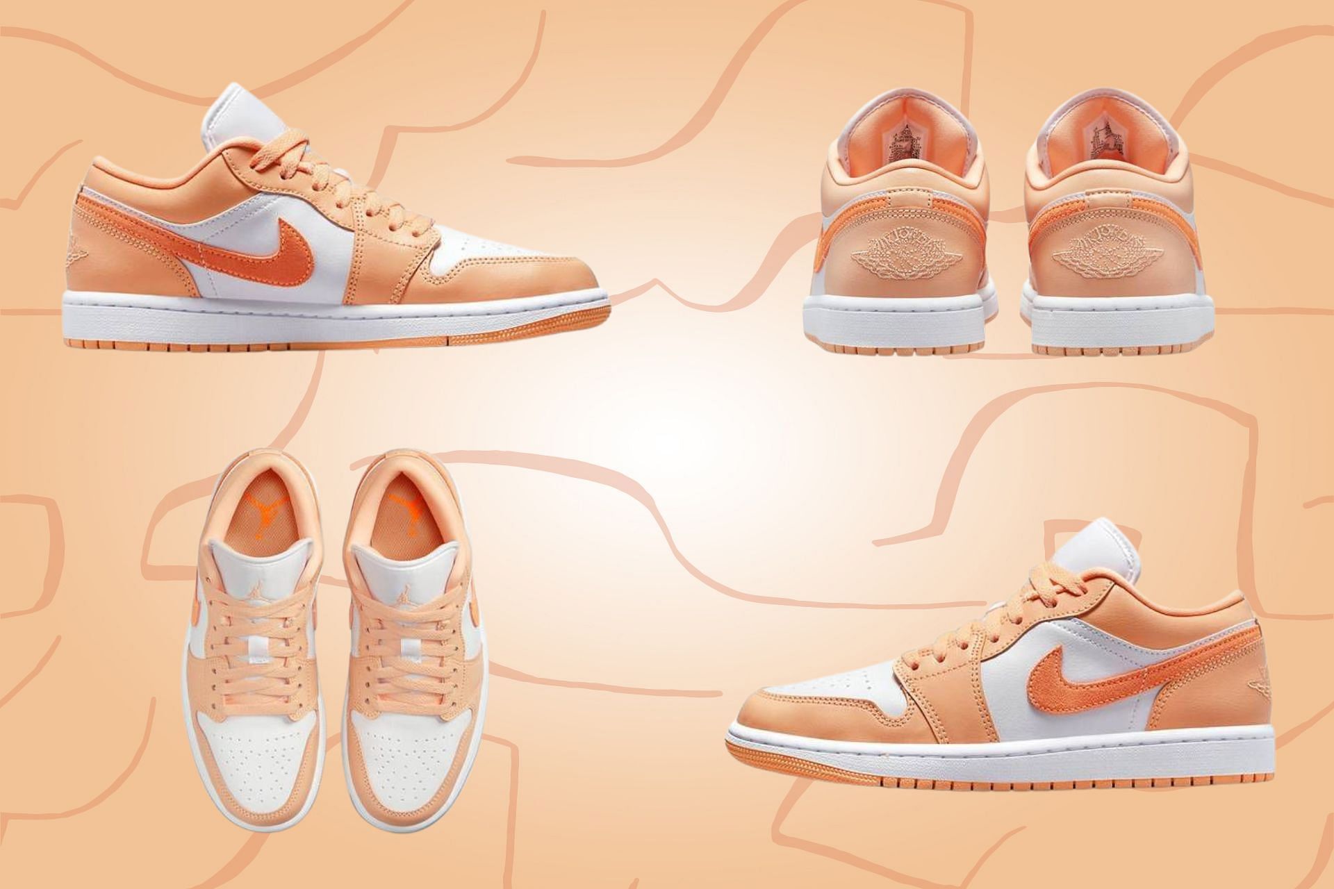 Here&#039;s a detailed look at the forthcoming Air Jordan 1 Low Sunset Haze shoes (Image via Sportskeeda)