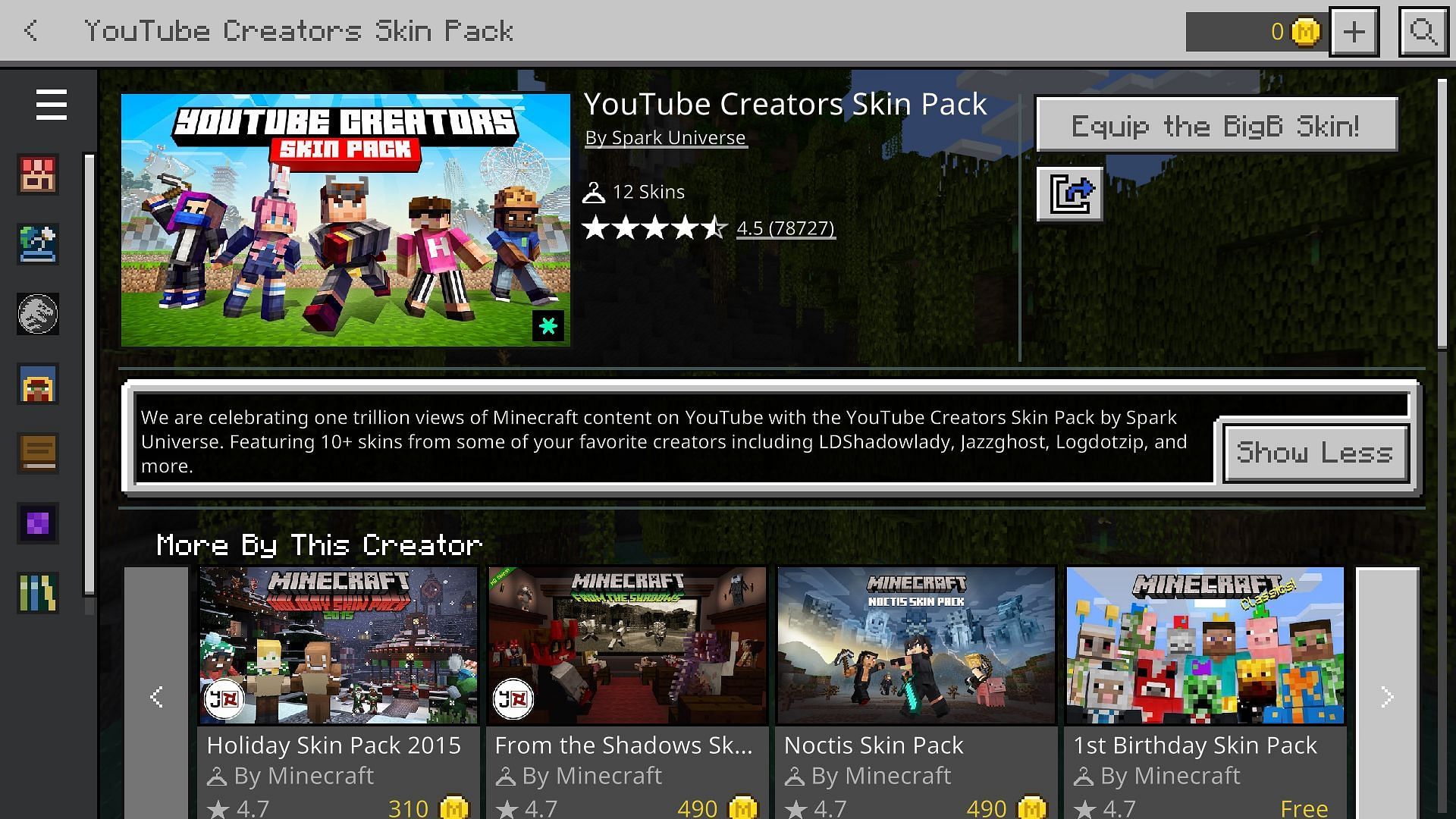 Get 12 unique skins of your favorite YouTuber through this skin pack in Minecraft Bedrock Edition (Image via Mojang)
