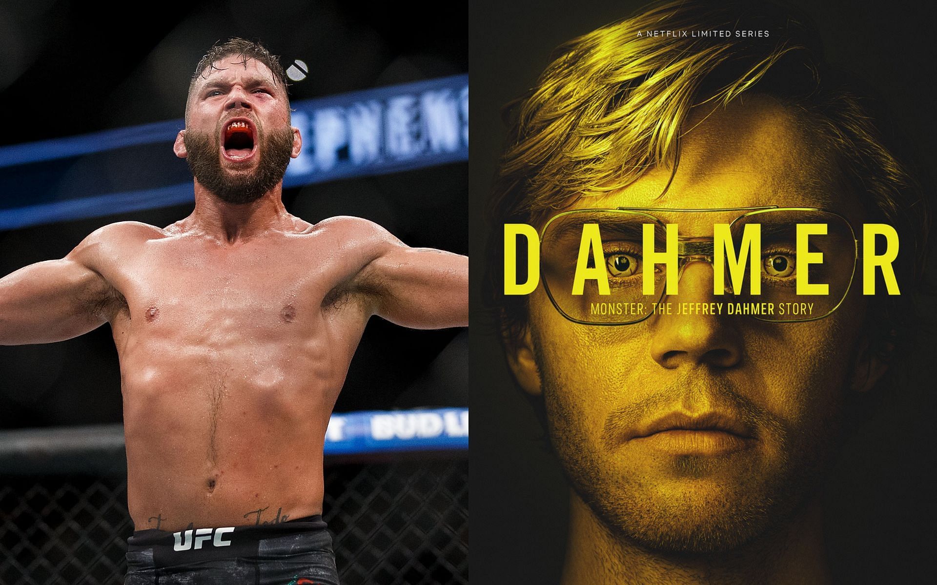 Jeremy Stephens (Left), Monster: The Jeffrey Dahmer Story poster (Right) [Image courtesy: @lilheathenmma on Instagram, @netflix on Twitter] 