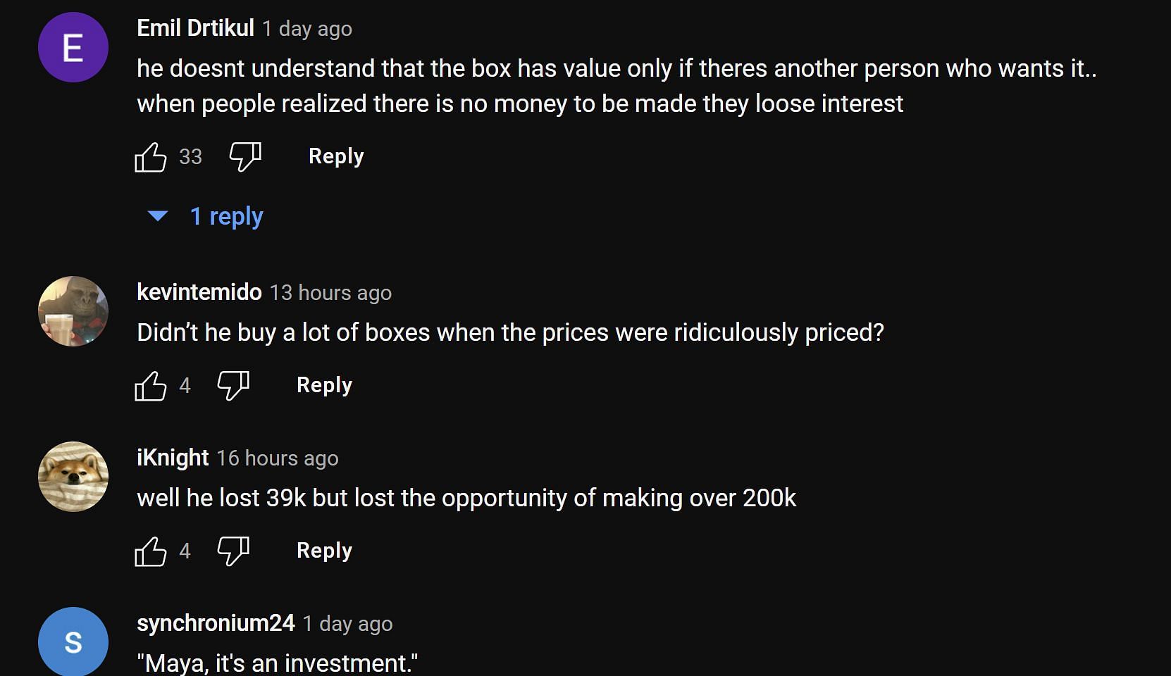 Fans in the YouTube comments section providing their take on the streamer losing more than $30,000 1/2 (Image via OTKlips/YouTube)