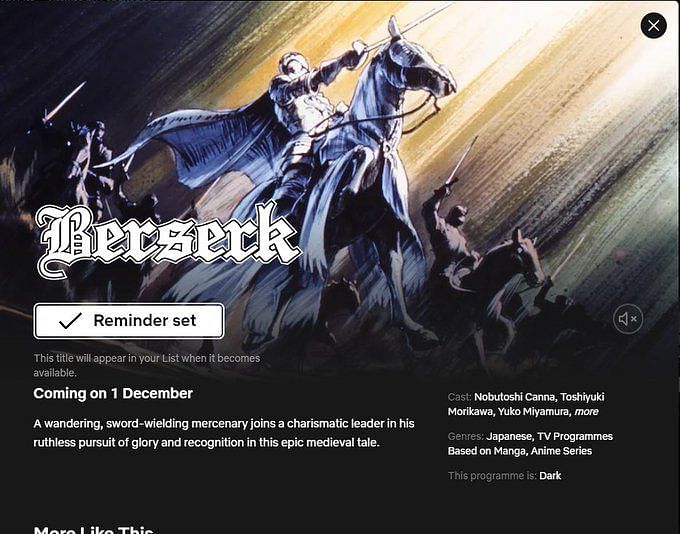 Berserks 1997 Anime Comes to Netflix in December