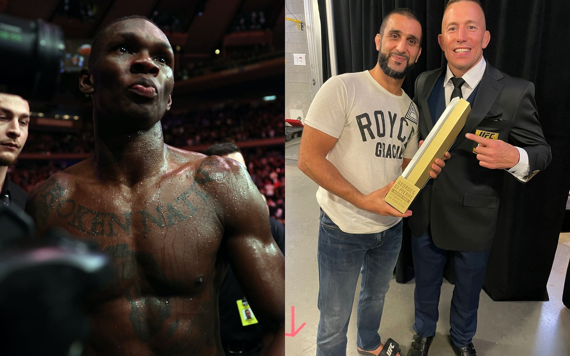 Israel Adesanya (left) and Firas Zahabi (right) [ Image Courtesy: Israel Adesanya via Getty and Firas Zahabi via @firas_zahabi on Twitter]