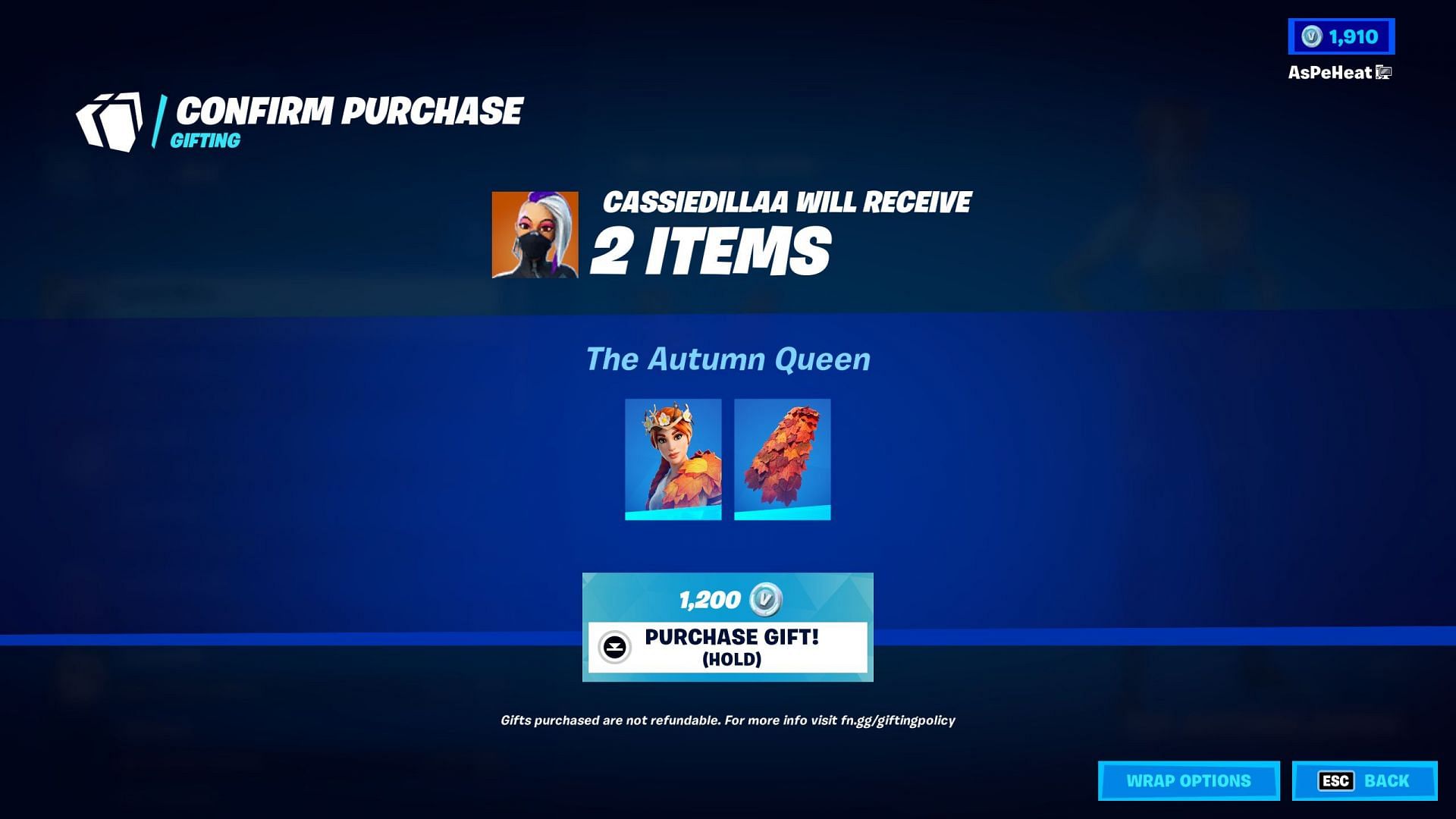 You will need to make one final confirmation before you gift skins in Fortnite (Image via Epic Games)