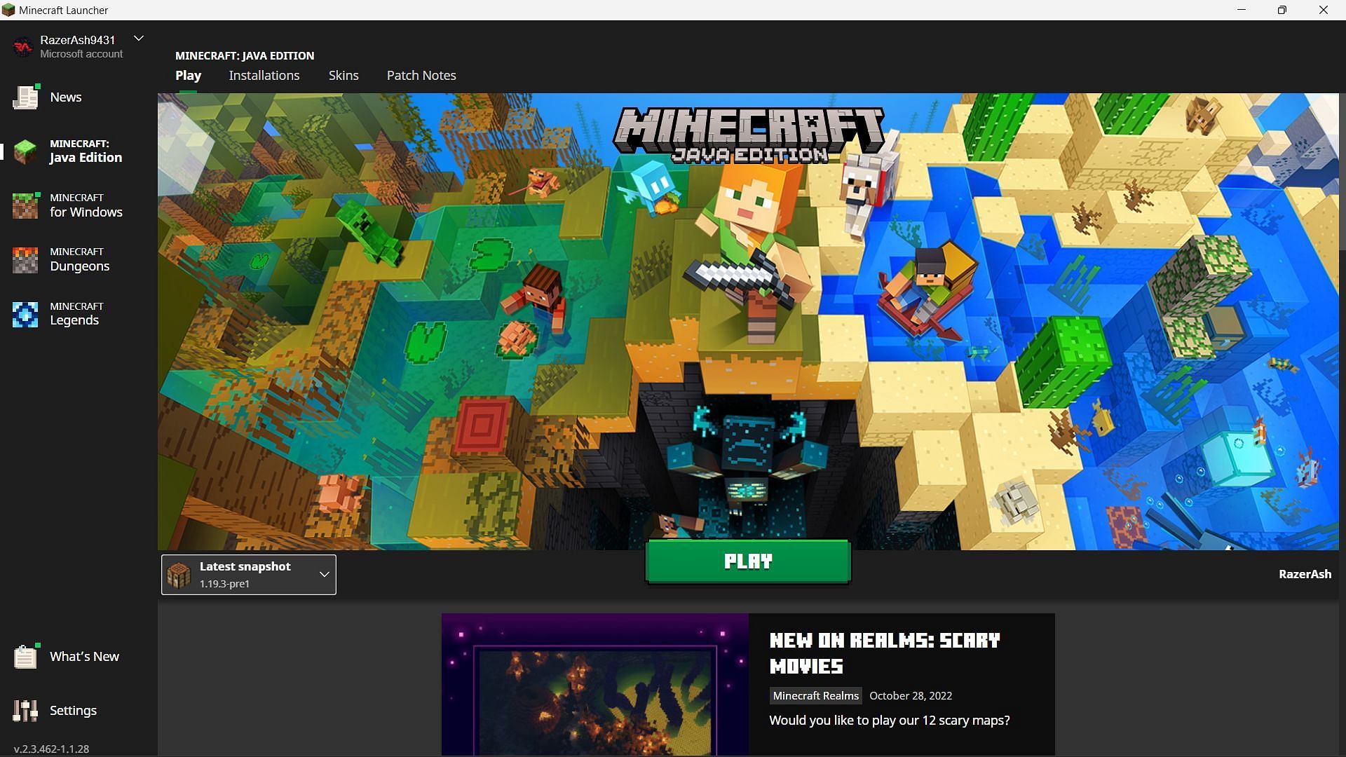 Open the official launcher to download Minecraft 1.19.3 pre-release 1 (Image via Sportskeeda)