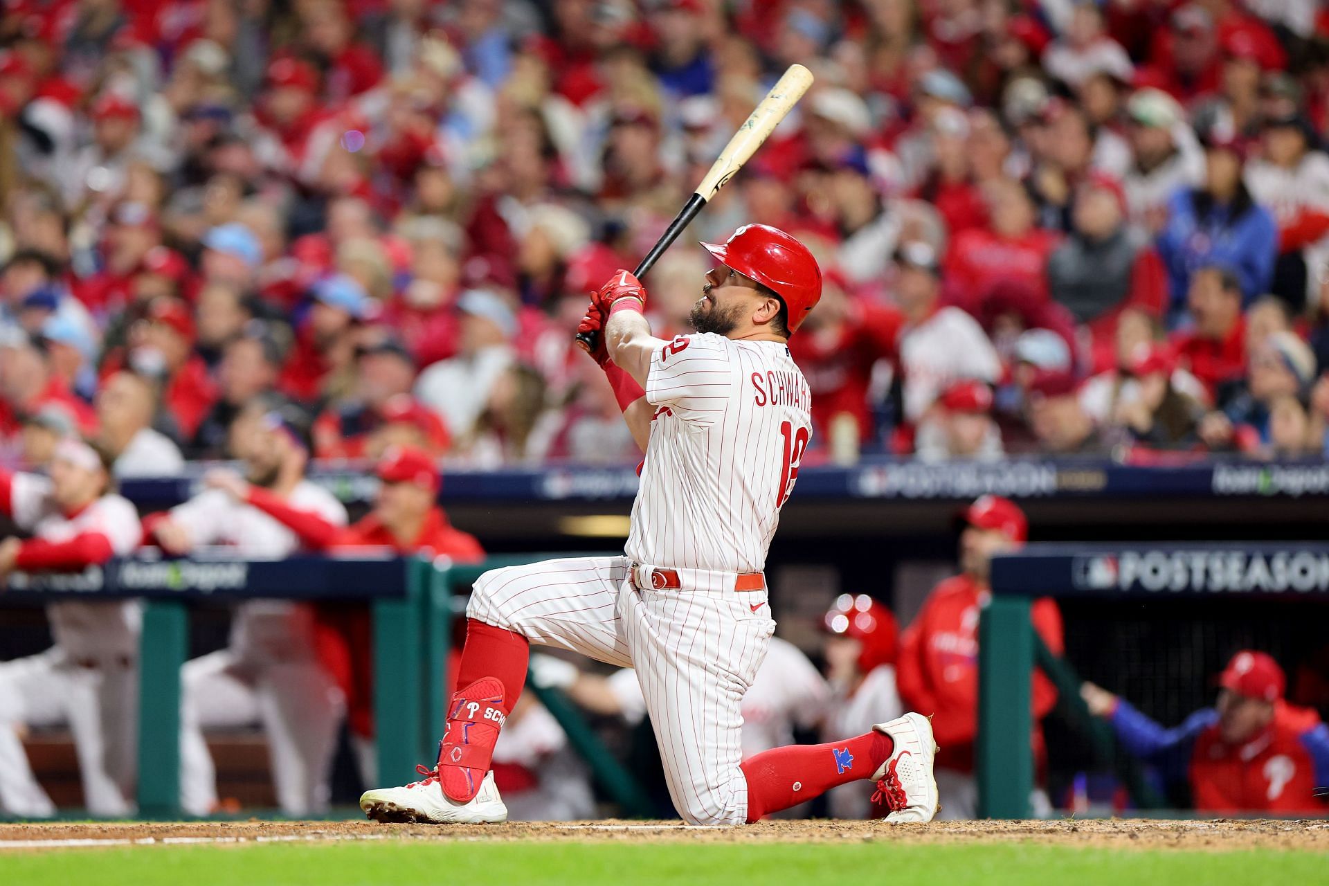 Kyle Schwarber hits a solo home run in game four of the NLCS at Citizens Bank Park