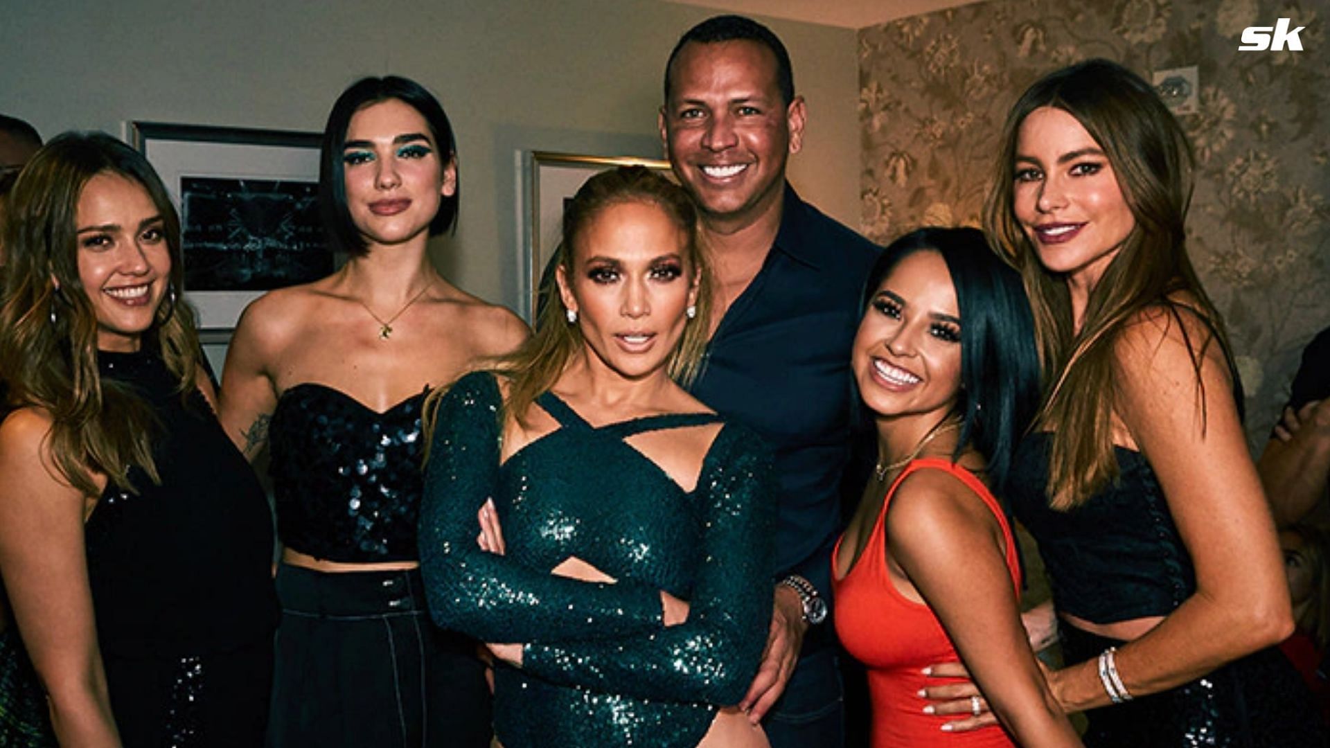 Jennifer Lopez along with Jessica Alba, Dua Lipa, Becky G, Sofia Vergara and Alex Rodriguez at a backstage after-party in September 2018.