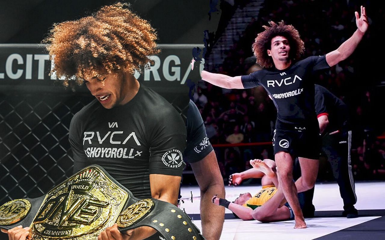 Kade Ruotolo with ONE title (Left) and Ruotolo at ADCC 2022 (Right)