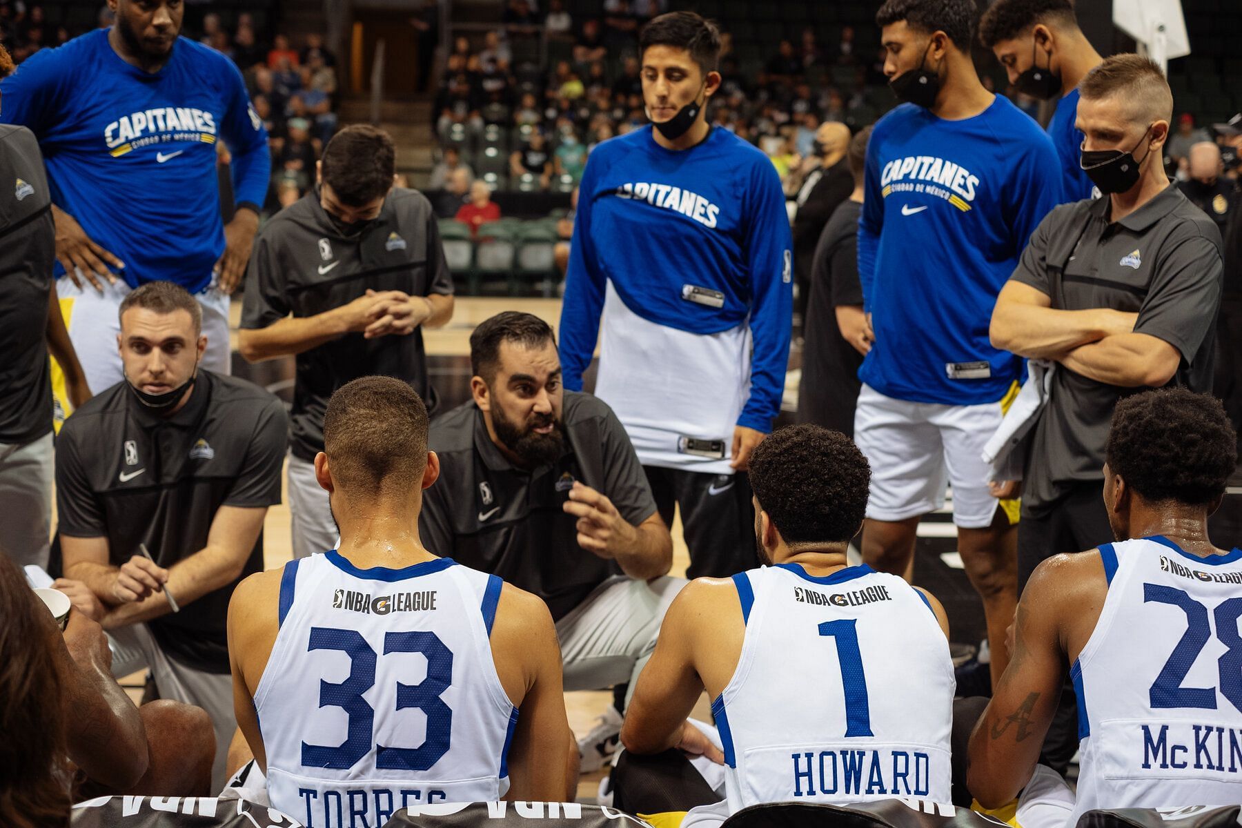 G League team Mexico City Capitanes bench during a timeout [Source: The New York Times]