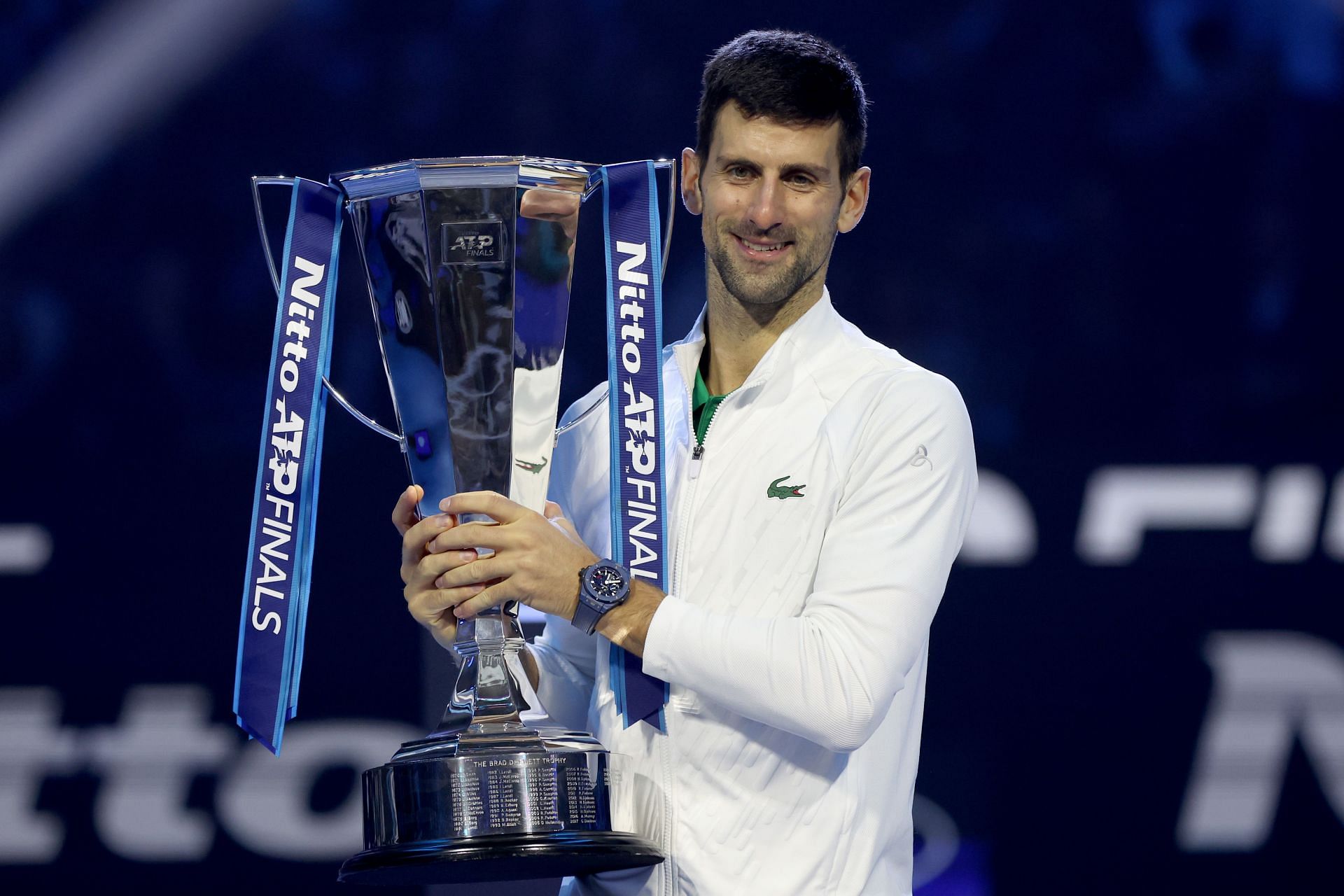 Novak Djokovic with the 2022 Nitto ATP Finals trophy