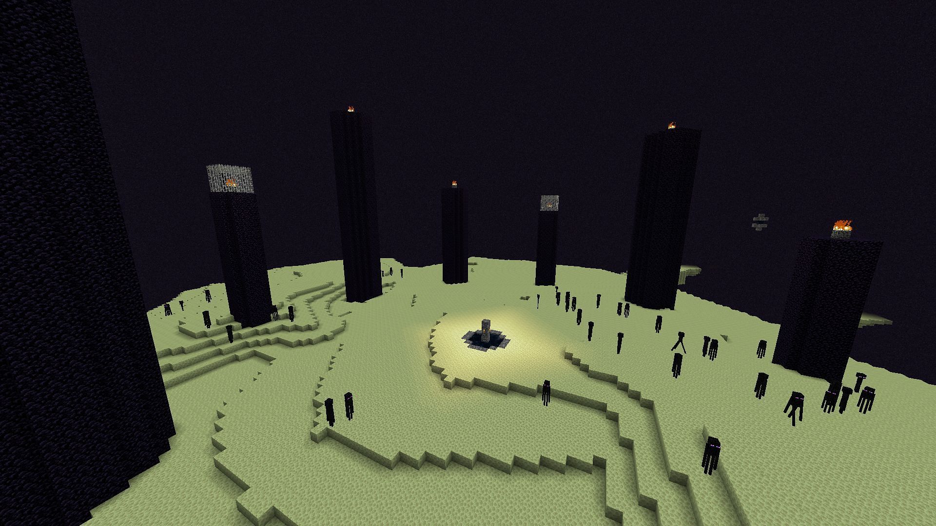 The main End island is the best location for an Enderman farm in Minecraft (Image via Mojang)