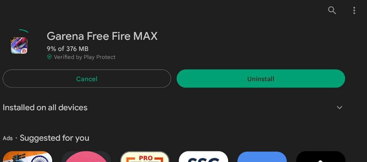 Installing Free Fire or its MAX version on a device (Image via Google Play Store)