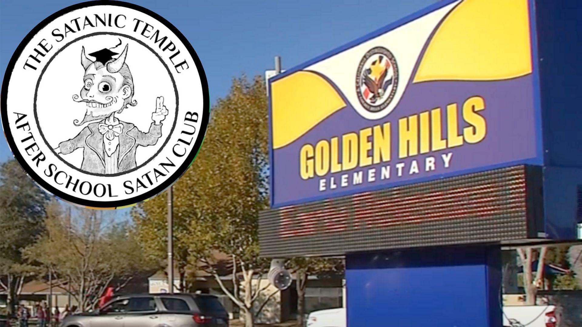 Californian elementary school to open satan club (image via goldenhillselementary.com and satanictemple.com)