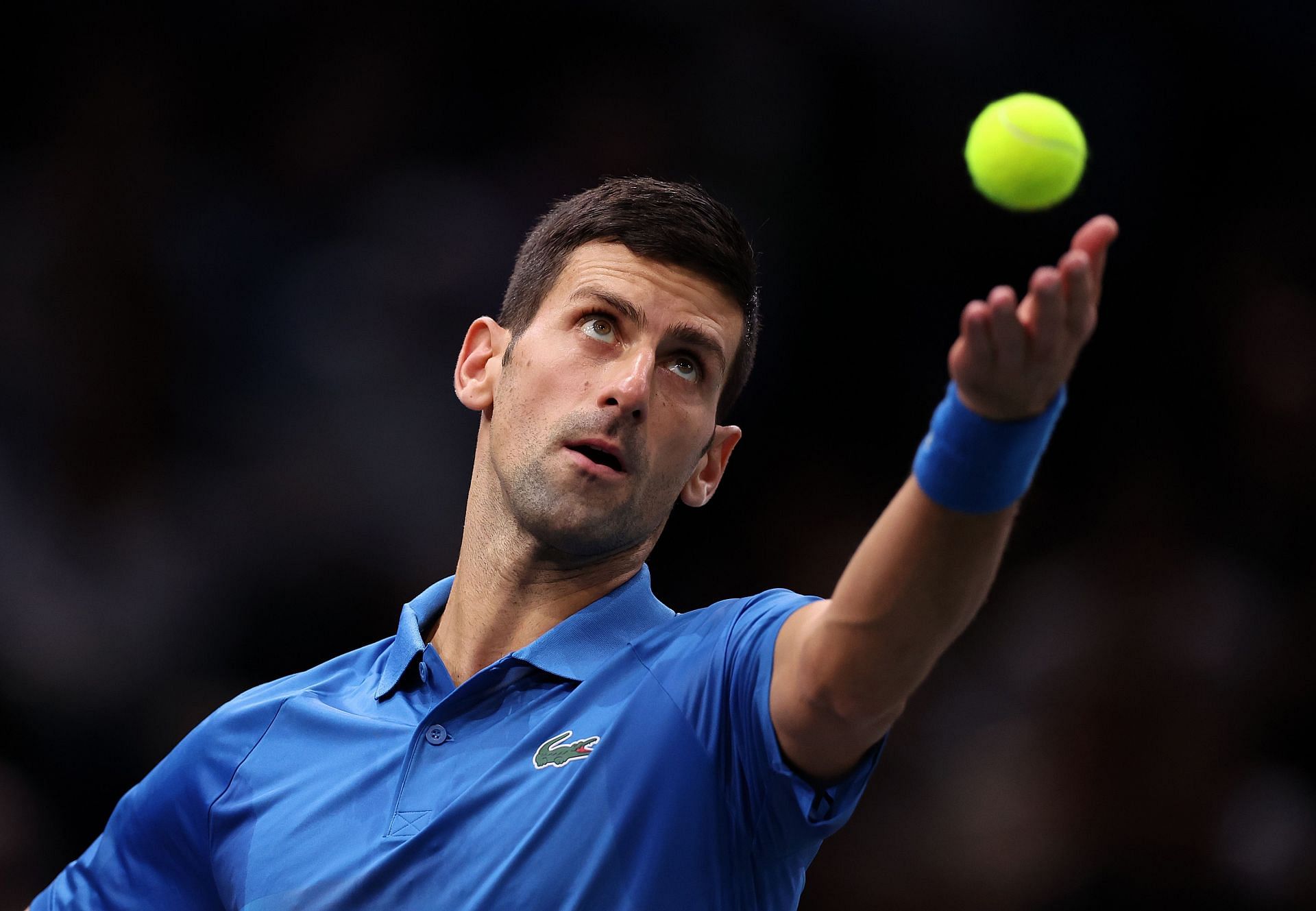 Novak Djokovic in action at the Paris Masters