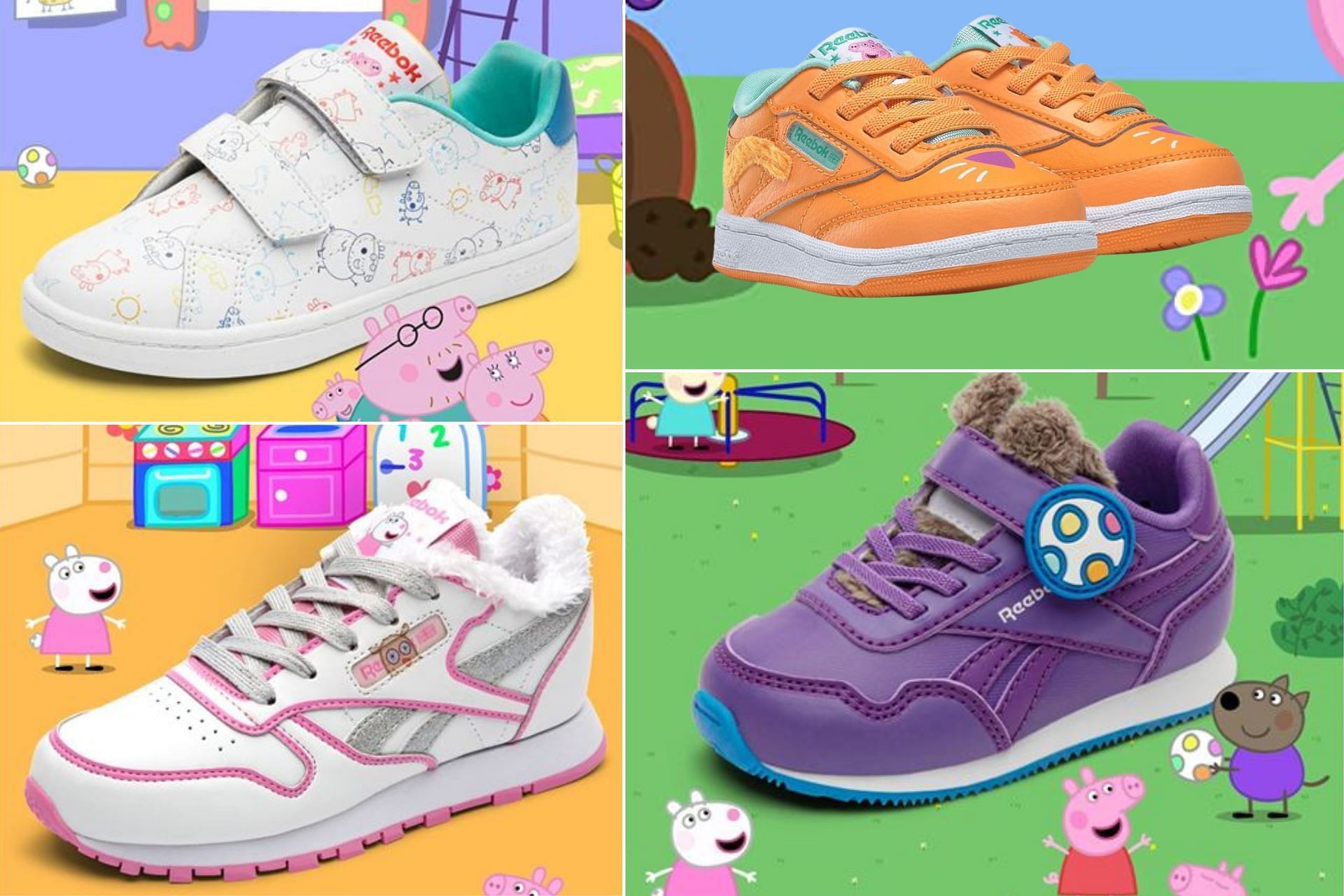 The upcoming five-piece Reebok x Peppa Pig kids&#039; exclusive footwear collection (Image via Sportskeeda)