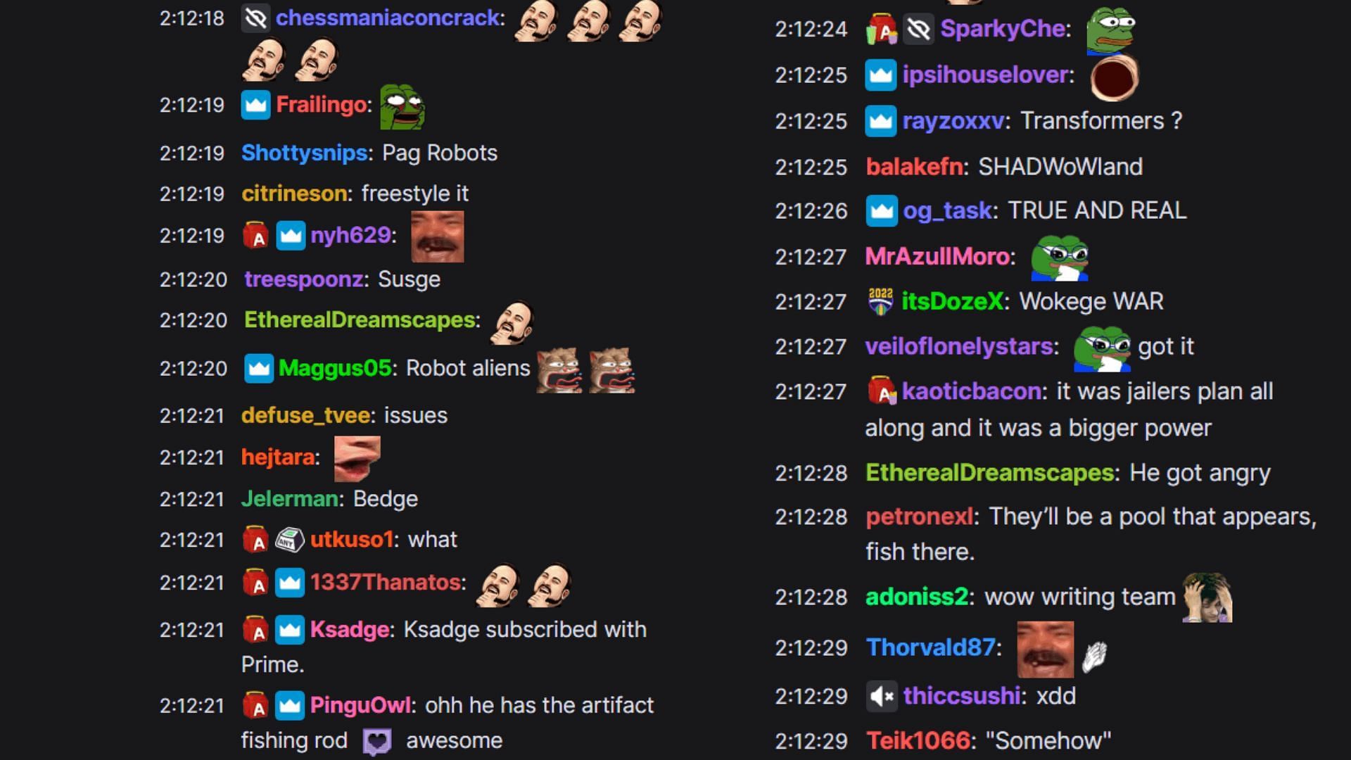 Chat reactions to the story recap (Image via Asmongold/Twitch)