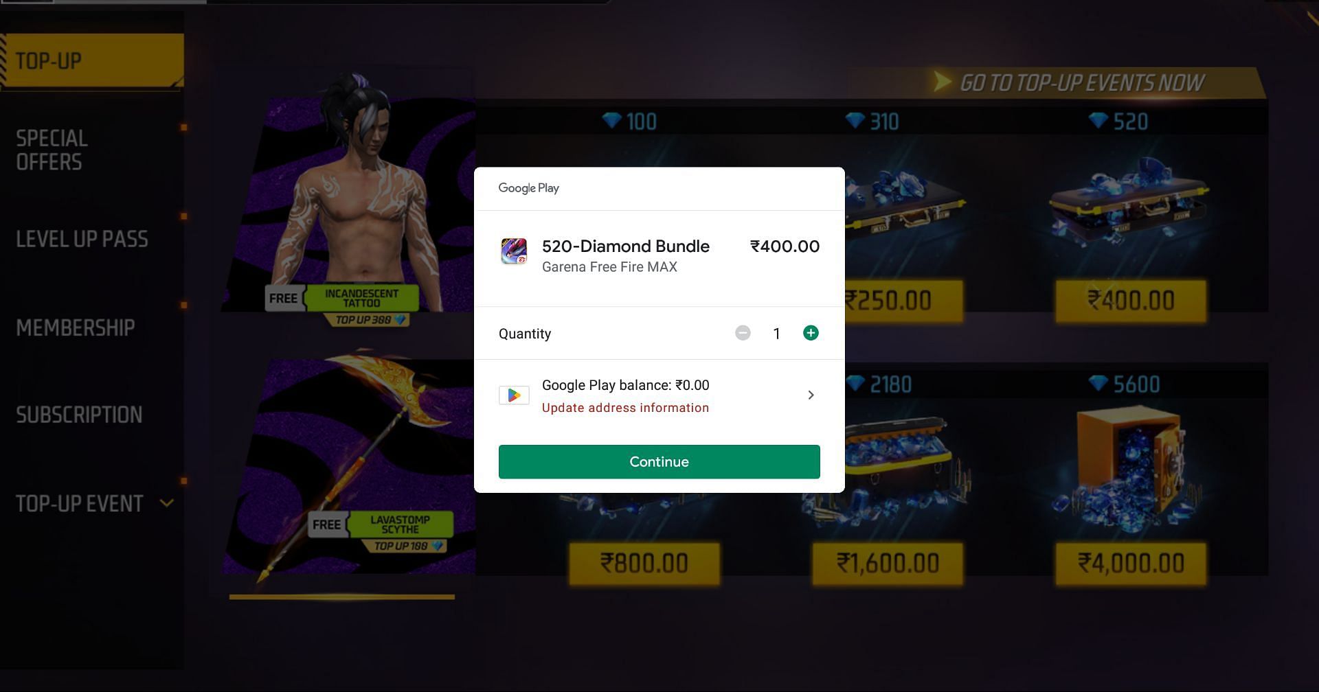 You can complete the payment to purchase the diamonds and fulfill the requirements (Image via Garena)