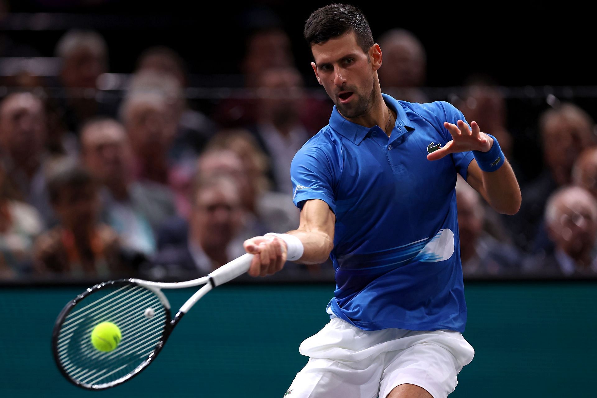 Djokovic in action at the Rolex Paris Masters