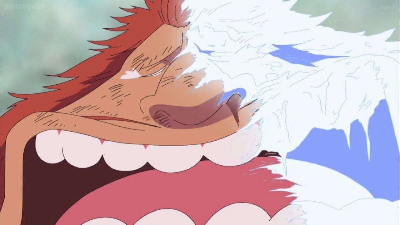 Jaguar D. Saul being frozen by Aokiji in the series&#039; anime (Image via Toei Animation)