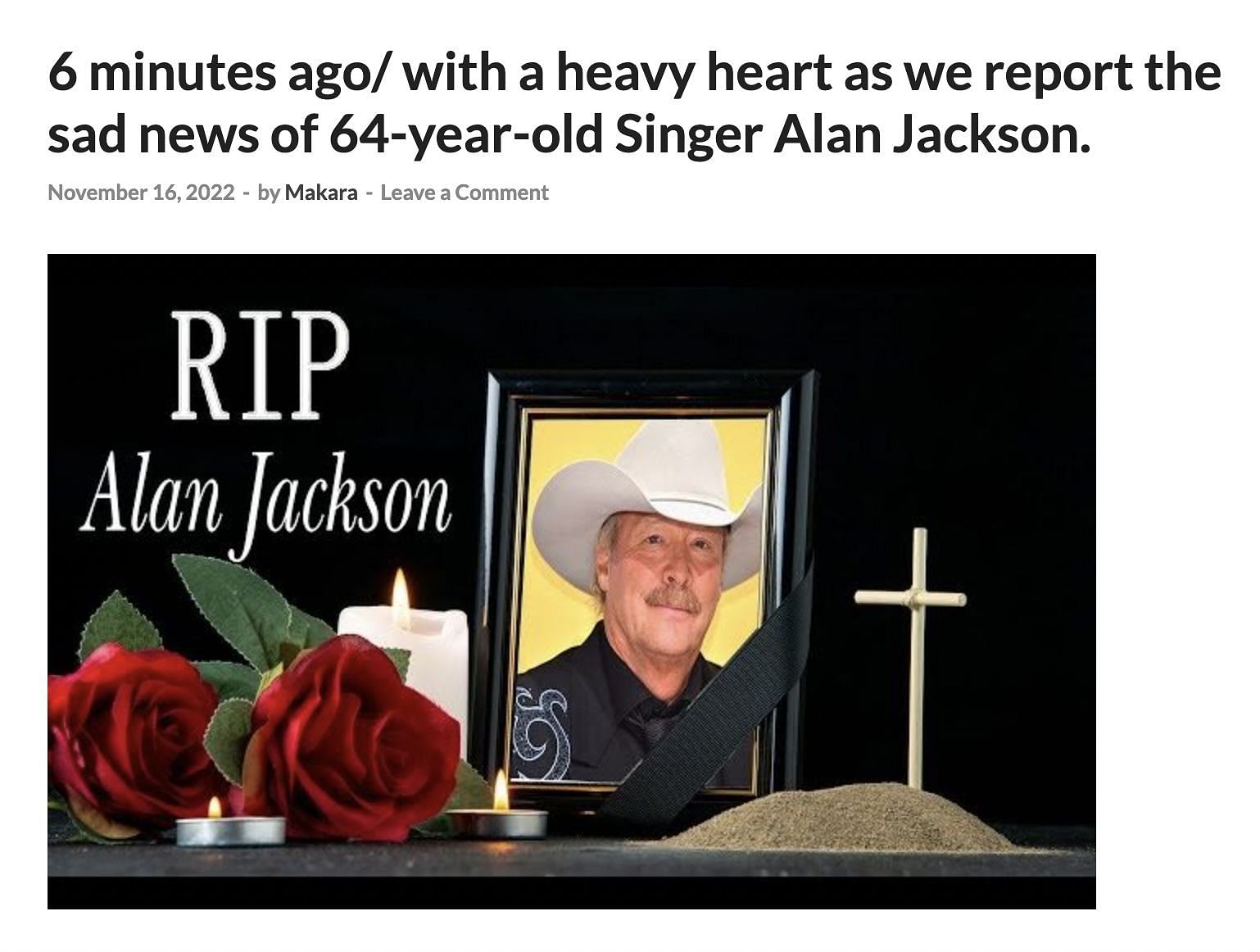 A website showed the news of Alan Jackson being dead. (Image via FNEWS2)