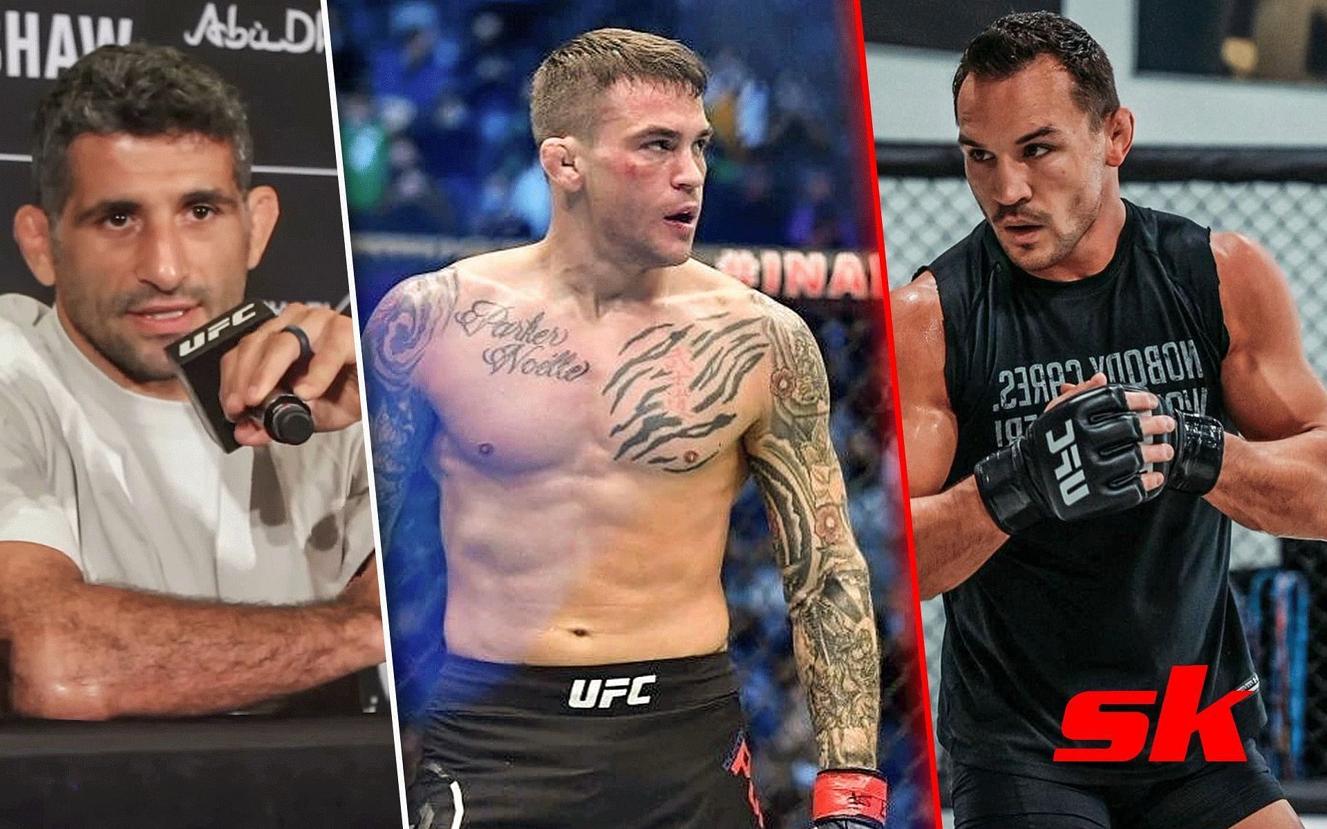 Beneil Dariush (left), Dustin Poirier (center), Michael Chandler (right) [Photo credit: @TheMacLife on YouTube, @dustinpoirier and @mikechandlermma on Instagram]