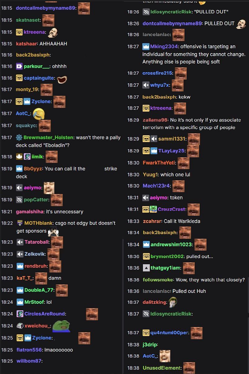 Fans in Twitch chat providing their take on the streamer losing a sponsorship after making a questionable joke on stream (Image via Disguised Toast/Twitch)