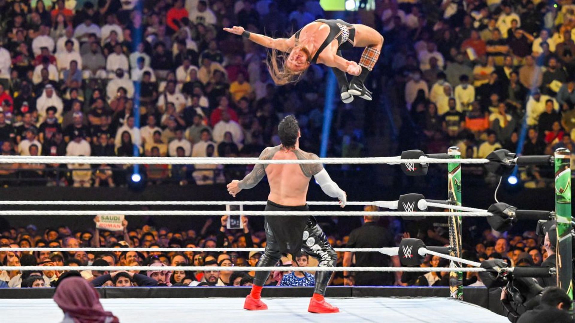 Butch flying during The Brawling Brutes&#039; match against The Usos
