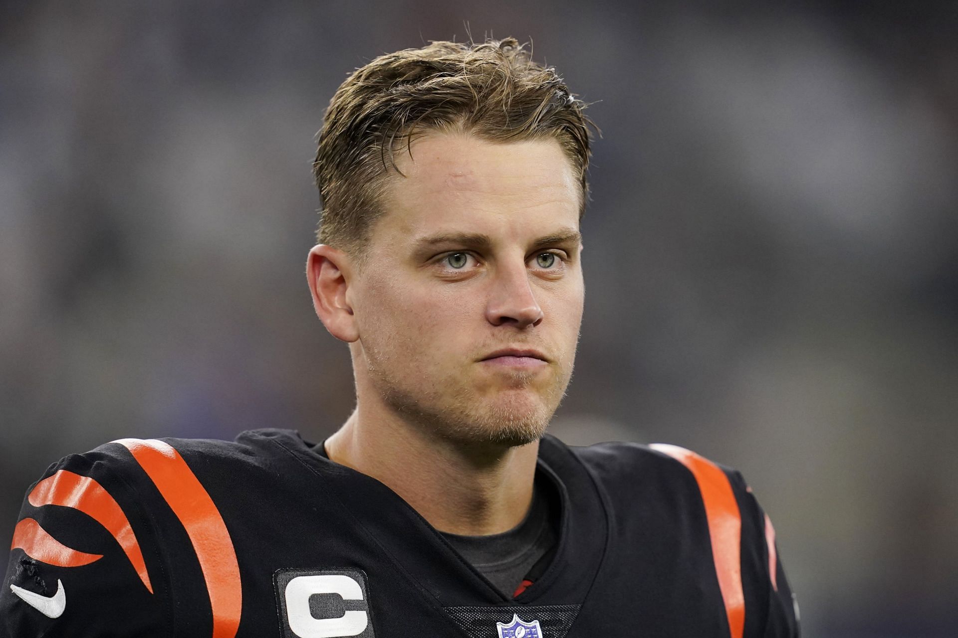 Cincinnati Bengals QB Joe Burrow looks on during a game.