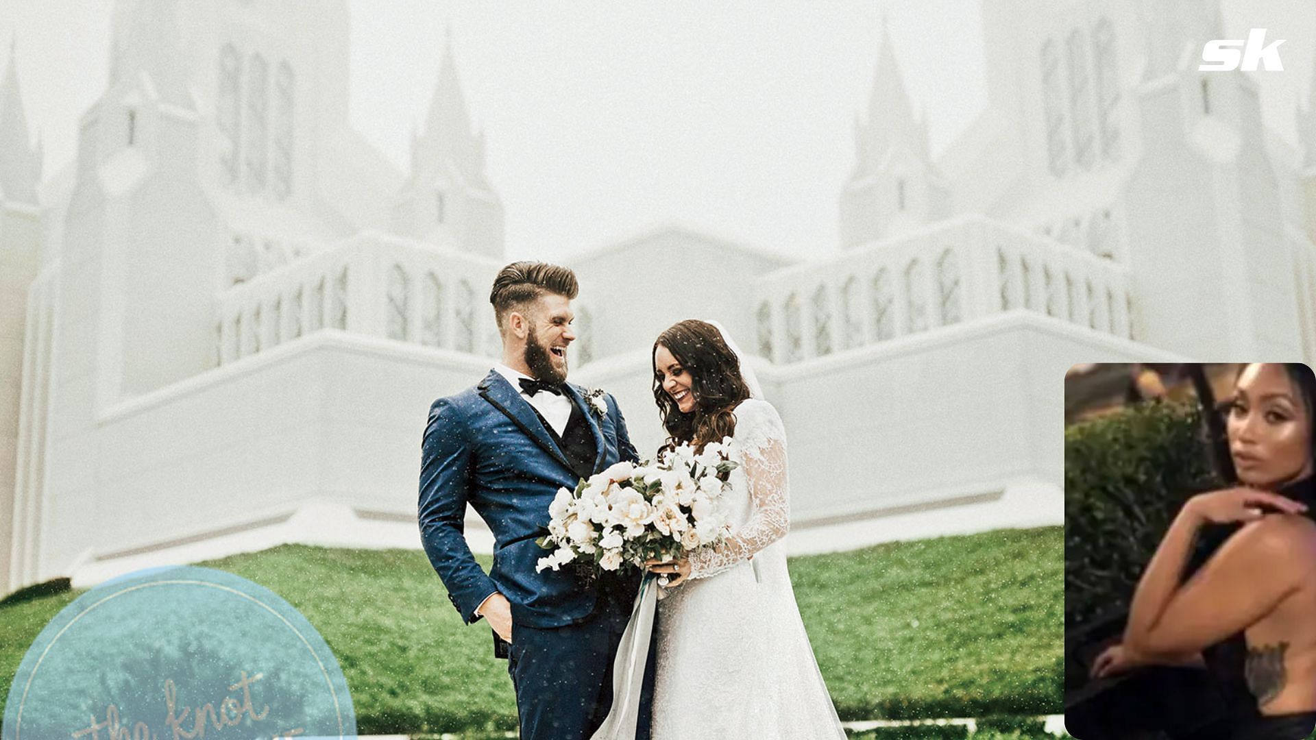 Philadelphia Phillies Bryce Harper with his wife Kayla Harper on the day of their marriage; Bryce