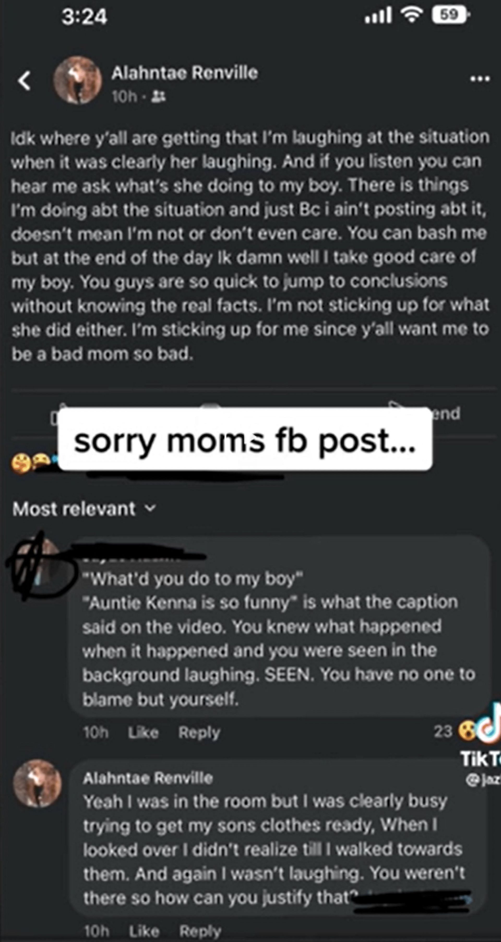 The mother addresses the controversial video (Image via jazleaa/TikTok)