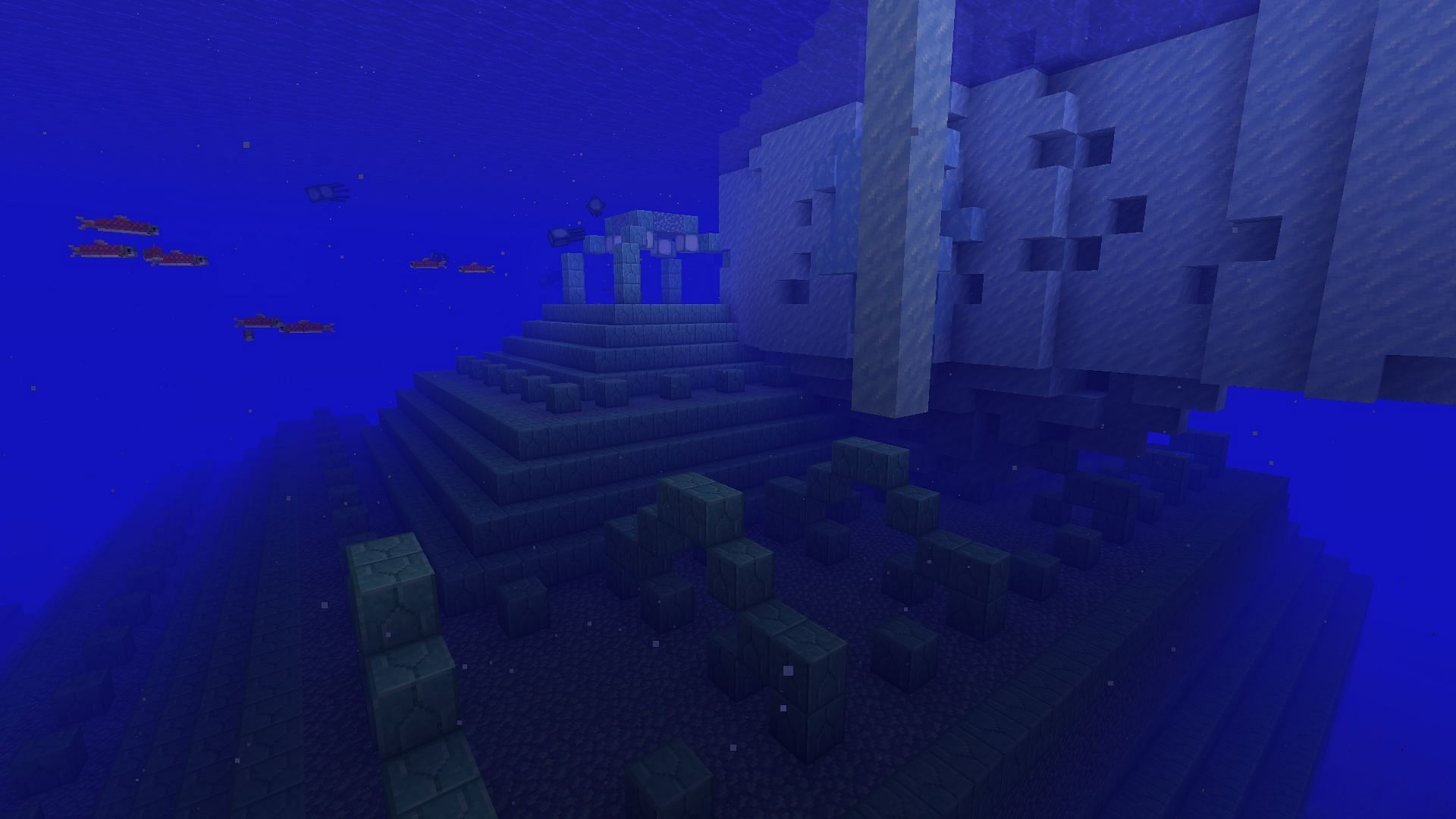 The monument will be completely surrounded by icebergs in this seed (Image via Mojang)