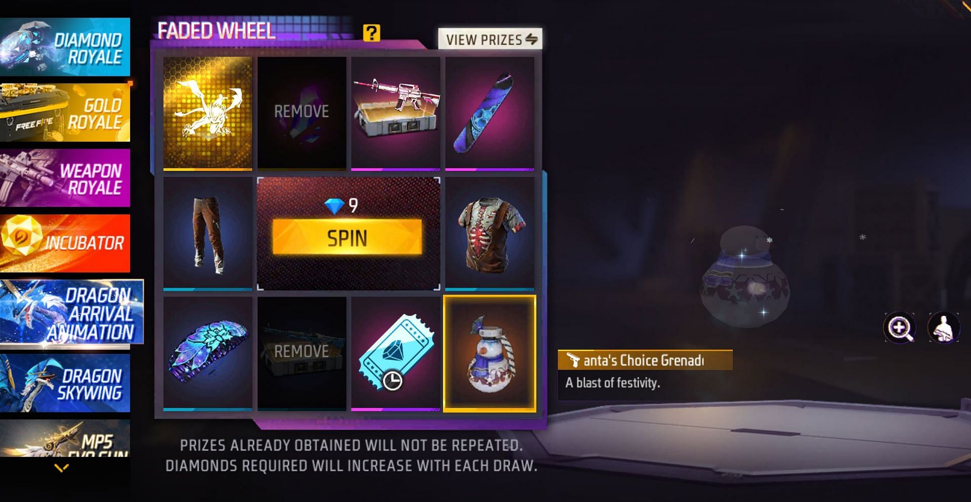 Spend diamonds to spin the wheel (Image via Garena)