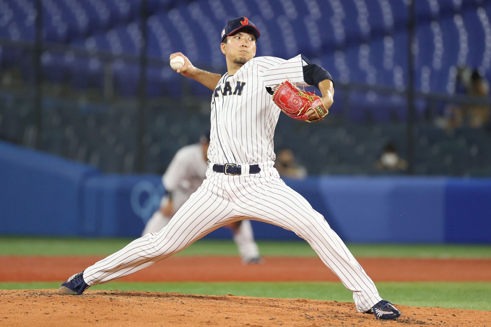 Pitcher Kodai Senga #21 during the gold medal game between Team United States and Team Japan