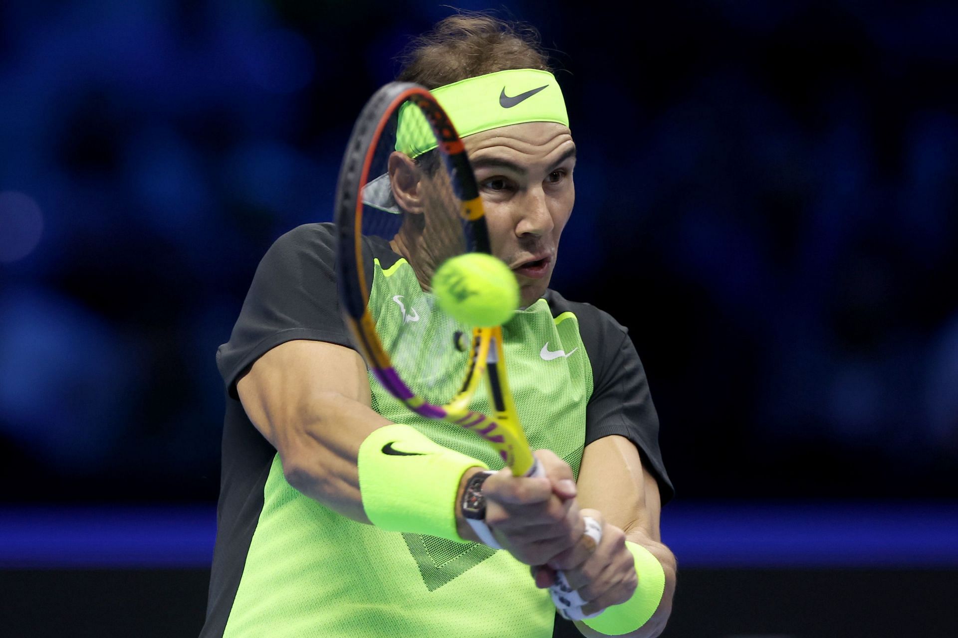 Rafael Nadal in action against Taylor Fritz at the 2022 ATP Finals in Turin.