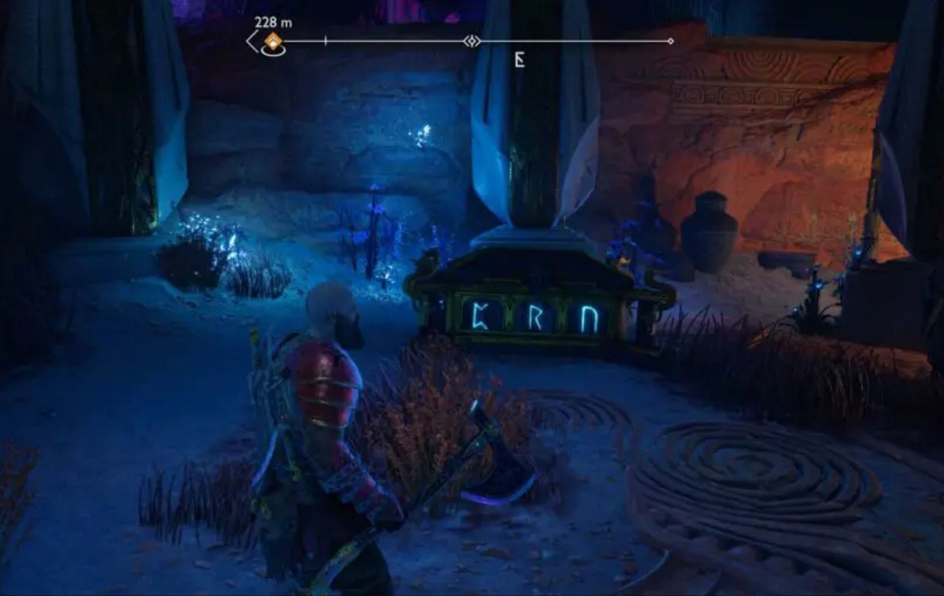 The Nornir Chests in the Forbidden Sands area are not easy to spot and solve (Image via Santa Monica Studio)