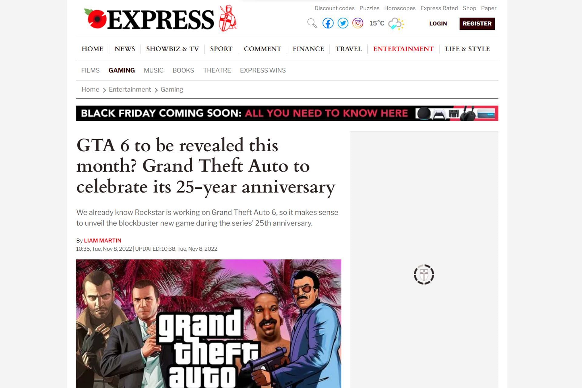 A screenshot of the news from the Express website