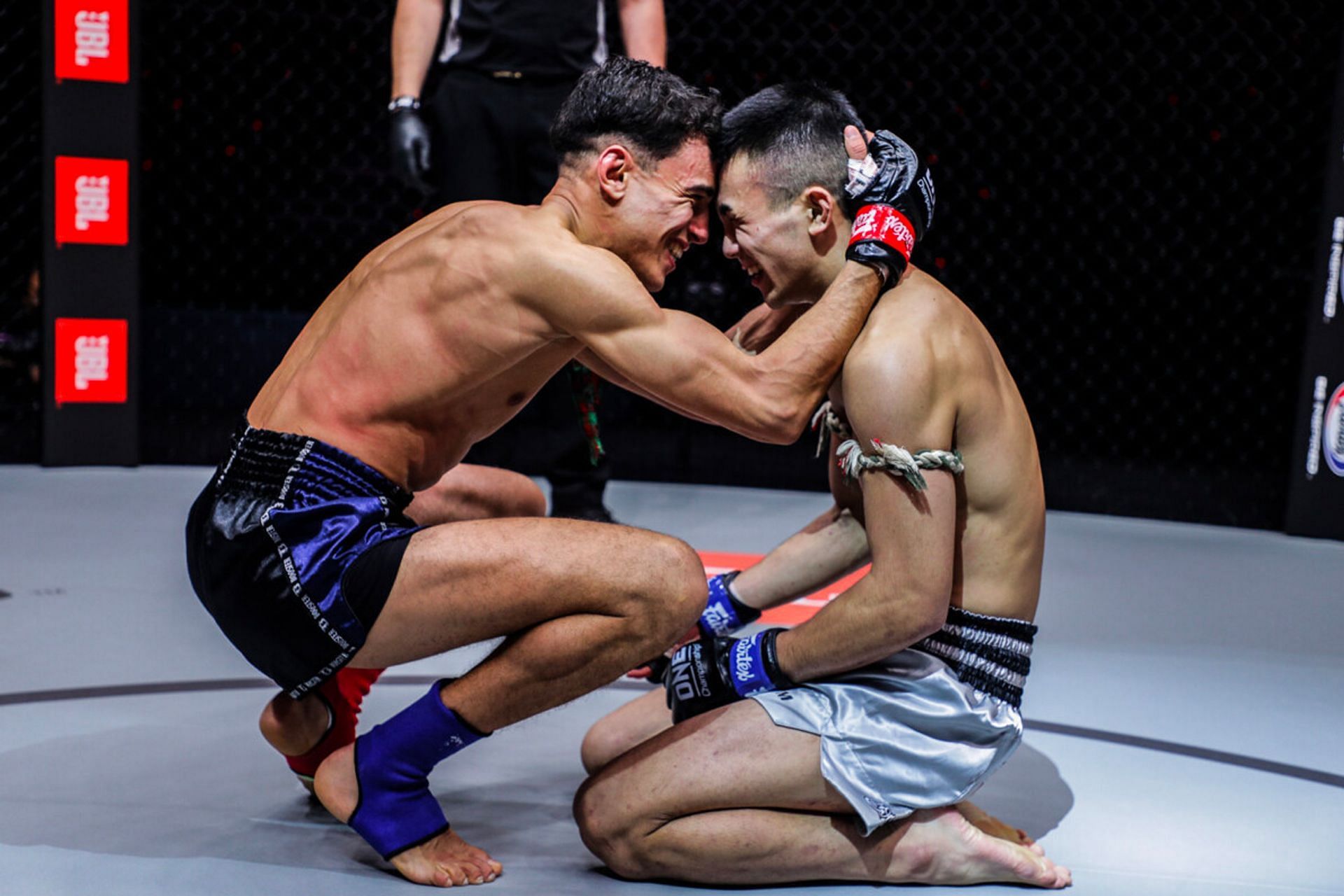 Joseph Lasiri (left) consoles Asahi Shinagawa (right). [Photo ONE Championship]